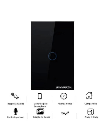 Interruptor Inteligente Touch Zigbee 1 Botão Preto Nova Digital - 4x2
