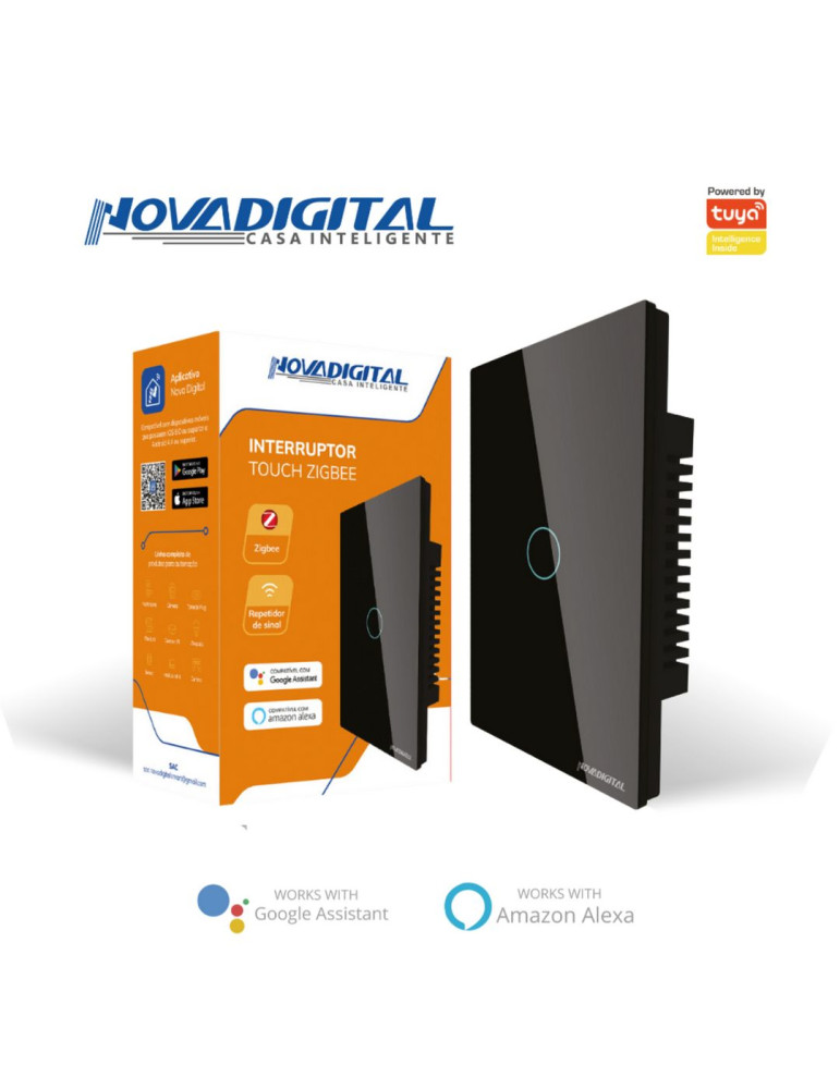 Interruptor Inteligente Touch Zigbee 1 Botão Preto Nova Digital - 4x2