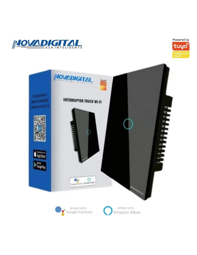 Interruptor Inteligente Touch 1 Botão Preto Nova Digital - 4x2