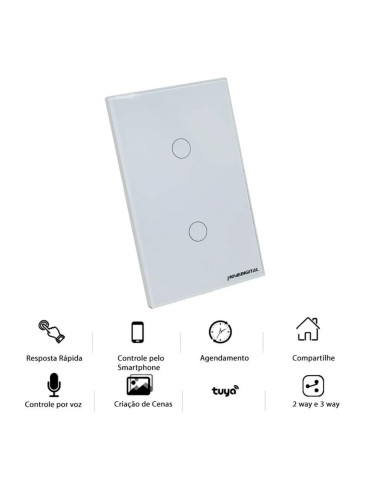 Interruptor Inteligente Touch 2 Botões Branco Nova Digital - 4x2