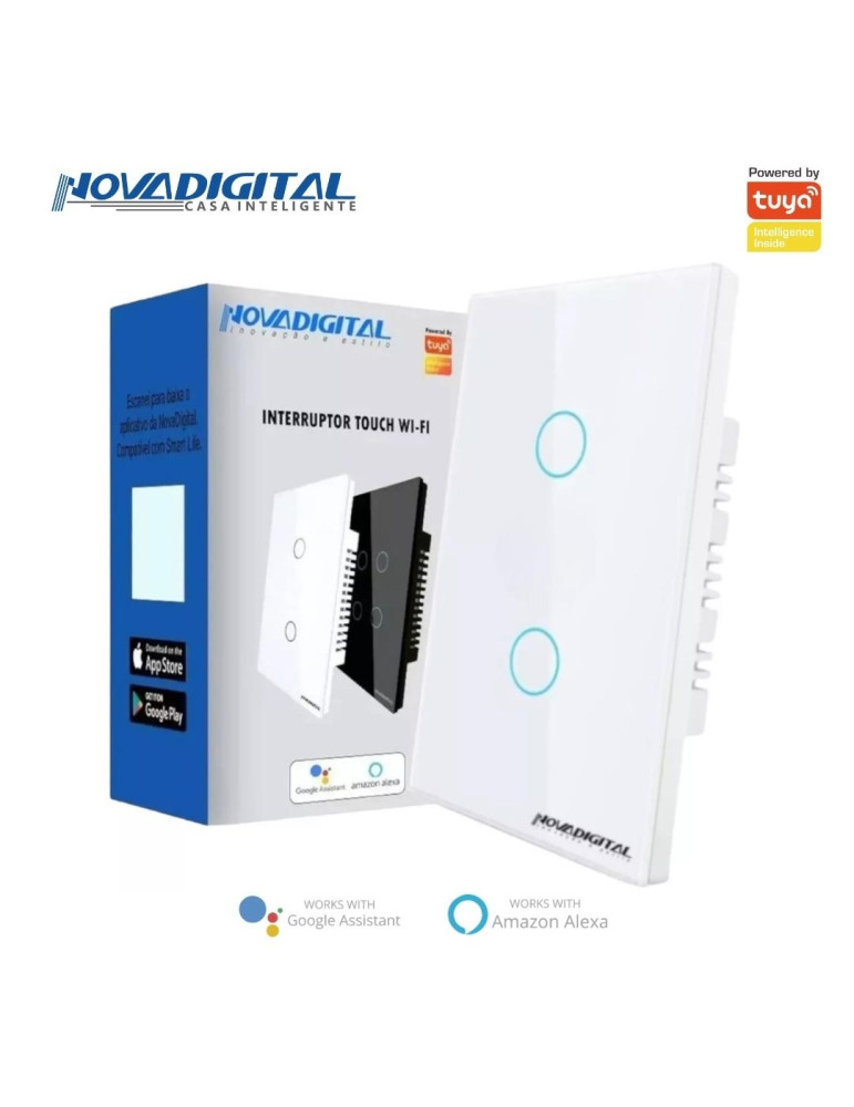 Interruptor Inteligente Touch 2 Botões Branco Nova Digital - 4x2