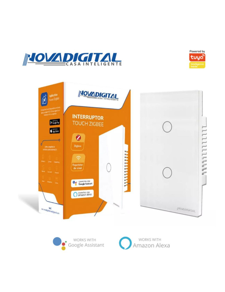 Interruptor Inteligente Touch Zigbee 2 Botões Branco Nova Digital - 4x2