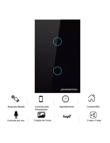 Interruptor Inteligente Touch Zigbee 2 Botões Preto Nova Digital - 4x2