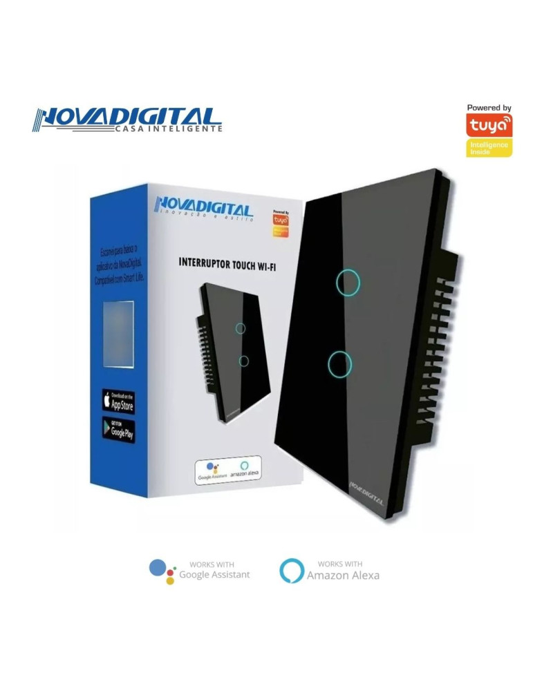 Interruptor Inteligente Touch 2 Botões Preto Nova Digital - 4x2