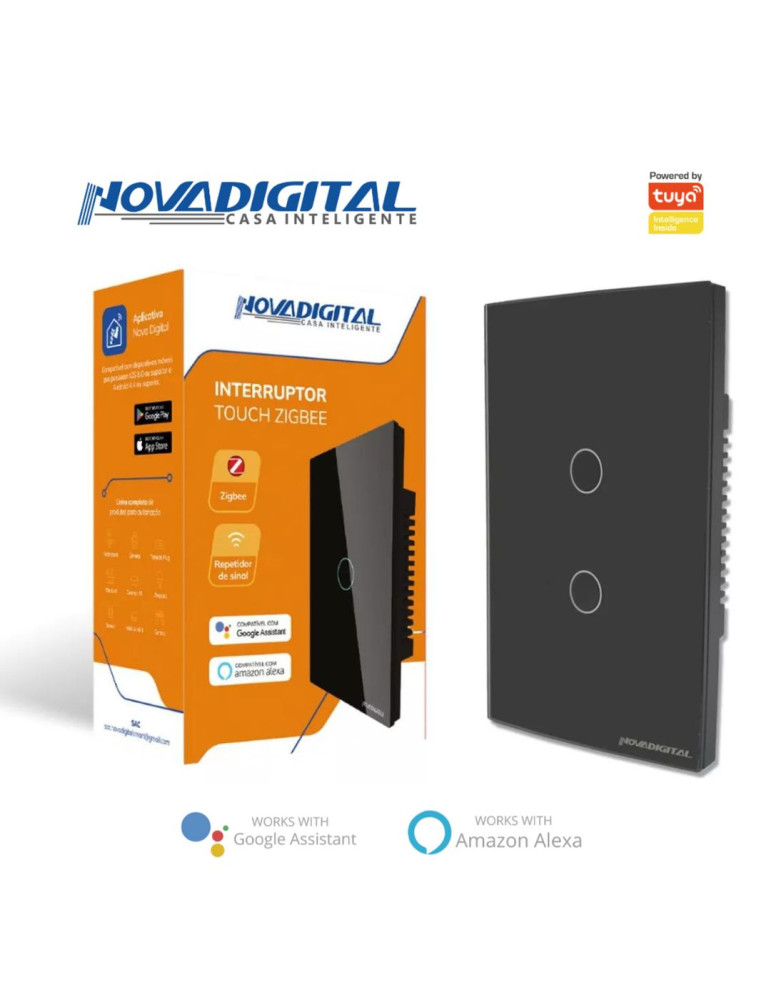Interruptor Inteligente Touch Zigbee 2 Botões Preto Nova Digital - 4x2