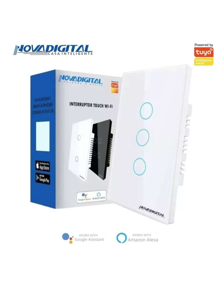 Interruptor Inteligente Touch 3 Botões Branco Nova Digital - 4x2