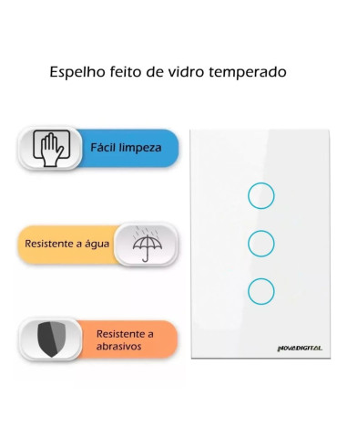 Interruptor Inteligente Touch Zigbee 3 Botões Branco Nova Digital - 4x2