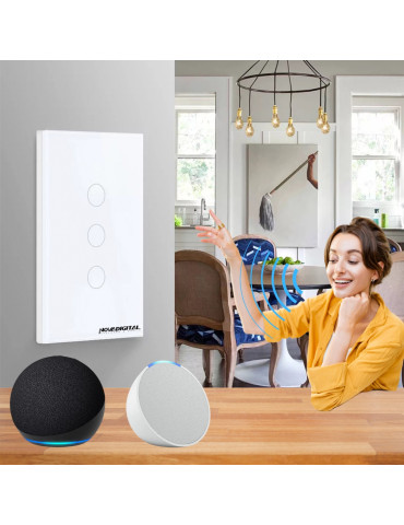 Interruptor Inteligente Touch Zigbee 3 Botões Branco Nova Digital - 4x2