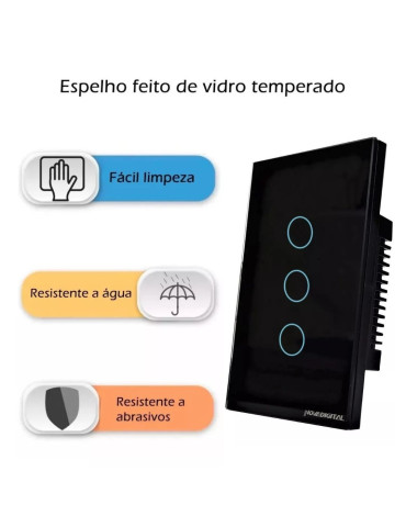 Interruptor Inteligente Touch 3 Botões Preto Nova Digital - 4x2