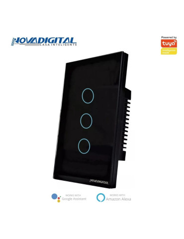 Interruptor Inteligente Touch Zigbee 3 Botões Preto Nova Digital - 4x2
