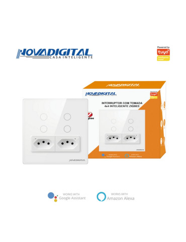Interruptor Inteligente Touch Zigbee 4 Botões Branco com 2 Tomadas 20A Nova Digital - 4x4