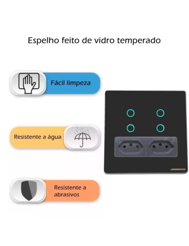 Interruptor Inteligente Touch Zigbee 4 Botões Preto com 2 Tomadas 20A Nova Digital - 4x4