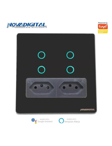Interruptor Inteligente Touch Wi-Fi 4 Botões Lite Preto com 2 Tomadas 20A Nova Digital - 4x4