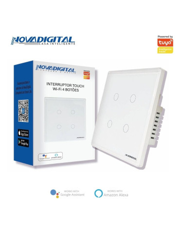 Interruptor Inteligente Touch 4 Botões Branco Nova Digital - 4x4