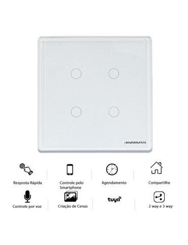 Interruptor Inteligente Touch 4 Botões Branco Nova Digital - 4x4