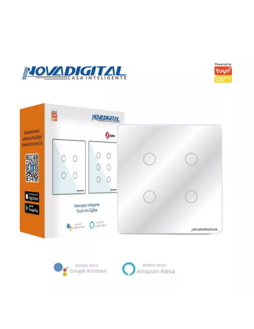 Interruptor Inteligente Touch Zigbee 4 Botões Branco Nova Digital - 4x4