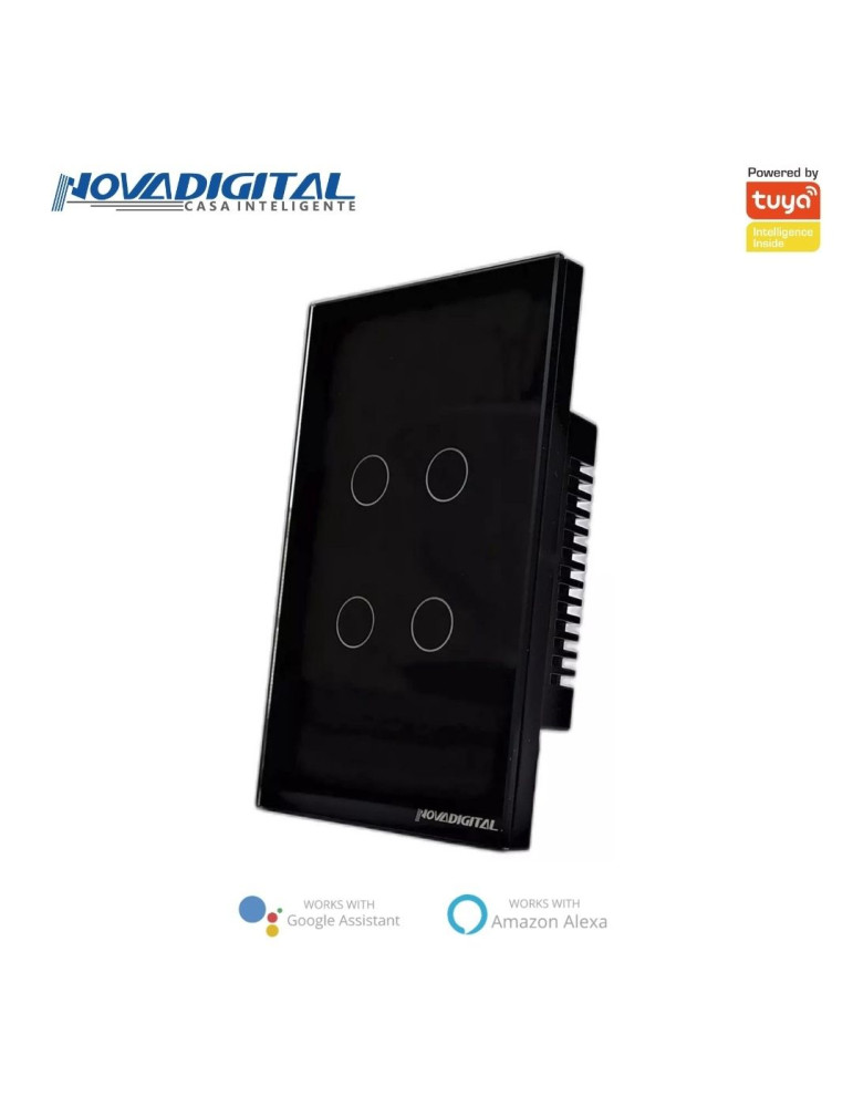 Interruptor Inteligente Touch 4 Botões Preto Nova Digital - 4x2