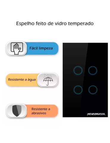 Interruptor Inteligente Touch Zigbee 4 Botões Preto Nova Digital - 4x2