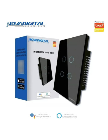 Interruptor Inteligente Touch 4 Botões Preto Nova Digital - 4x2