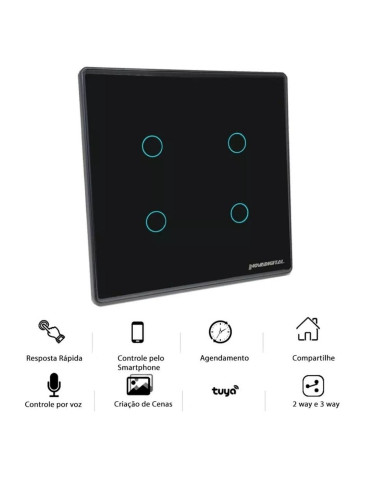 Interruptor Inteligente Touch Zigbee 4 Botões Preto Nova Digital - 4x4