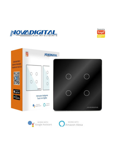 Interruptor Inteligente Touch Zigbee 4 Botões Preto Nova Digital - 4x4