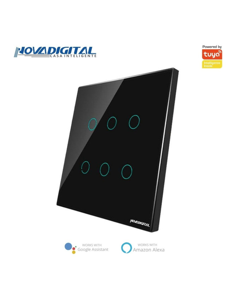 Interruptor Inteligente Touch 6 Botões Preto Nova Digital - 4x4