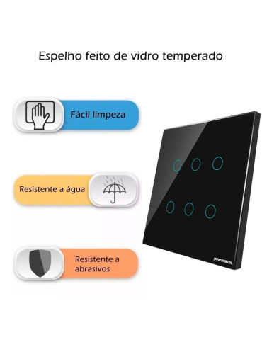 Interruptor Inteligente Touch 6 Botões Preto Nova Digital - 4x4