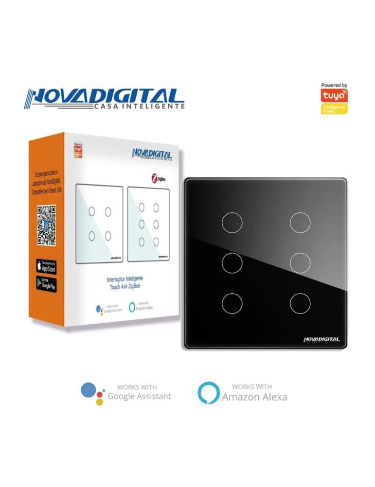 Interruptor Inteligente Touch Zigbee 6 Botões Preto Nova Digital - 4x4