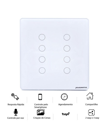 Interruptor Inteligente Touch Zigbee 8 Botões Branco Nova Digital - 4x4