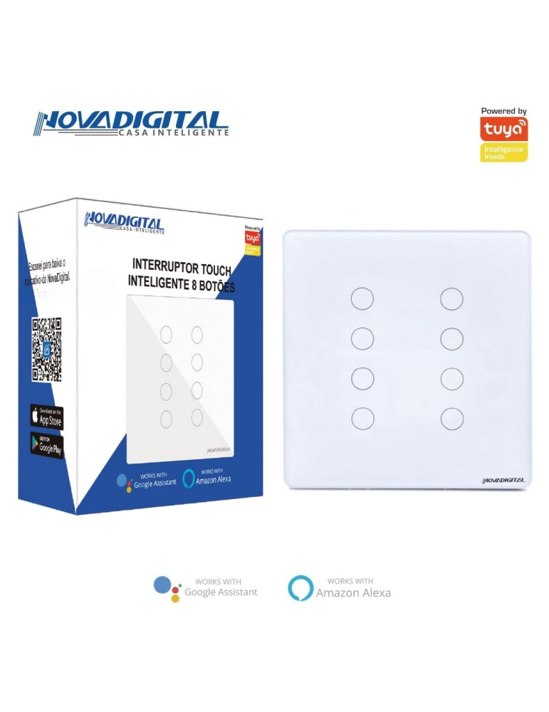 Interruptor Inteligente Touch 8 Botões Branco Nova Digital - 4x4