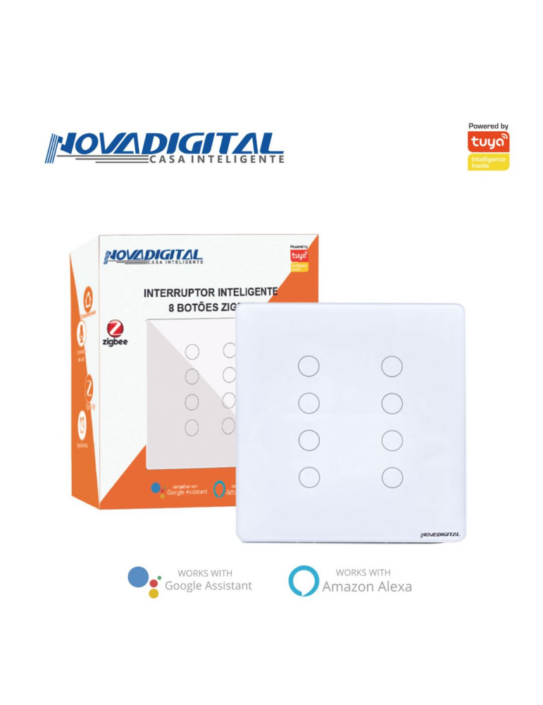 Interruptor Inteligente Touch Zigbee 8 Botões Branco Nova Digital - 4x4