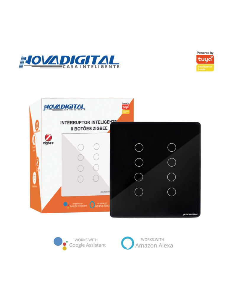 Interruptor Inteligente Touch Zigbee 8 Botões Preto Nova Digital - 4x4