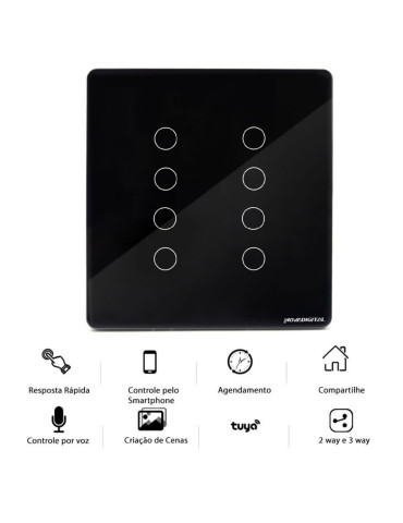 Interruptor Inteligente Touch Zigbee 8 Botões Preto Nova Digital - 4x4