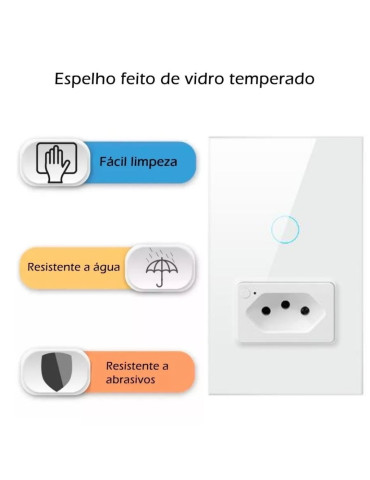 Interruptor Inteligente Touch Zigbee 1 Botão Branco com Tomada 20A Nova Digital - 4x2