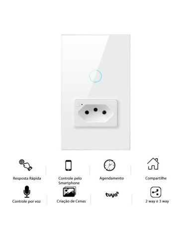 Interruptor Inteligente Touch Zigbee 1 Botão Branco com Tomada 20A Nova Digital - 4x2