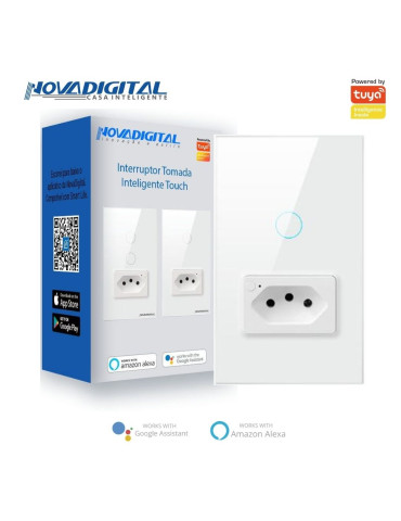 Interruptor Inteligente Touch Wi-Fi 1 Botão Lite Branco com Tomada 20A Nova Digital - 4x2