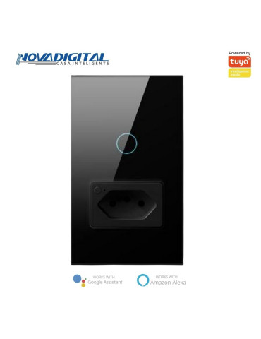Interruptor Inteligente Touch 1 Botão Preto com Tomada 20A Nova Digital - 4x2