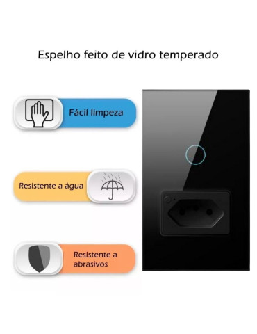 Interruptor Inteligente Touch 1 Botão Preto com Tomada 20A Nova Digital - 4x2