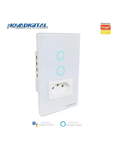 Interruptor Inteligente Touch Zigbee 2 Botões Branco com Tomada 20A Nova Digital - 4x2