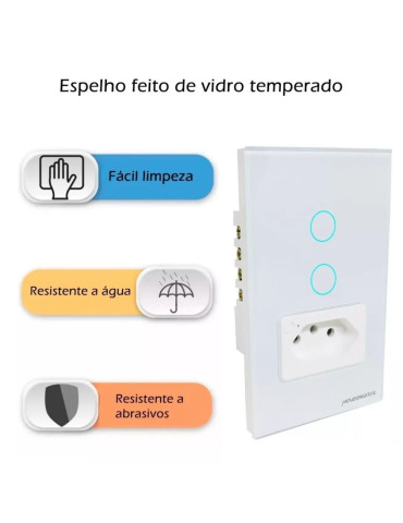 Interruptor Inteligente Touch Zigbee 2 Botões Branco com Tomada 20A Nova Digital - 4x2