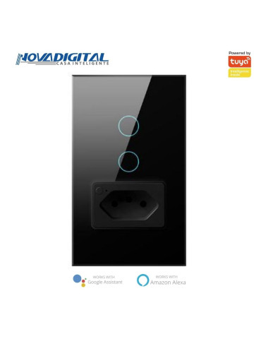 Interruptor Inteligente Touch 2 Botões Preto com Tomada 20A Nova Digital - 4x2