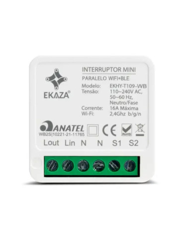 Interruptor Mini Módulo Wi-fi Paralelo Bluetooth Ekaza Alexa e Google