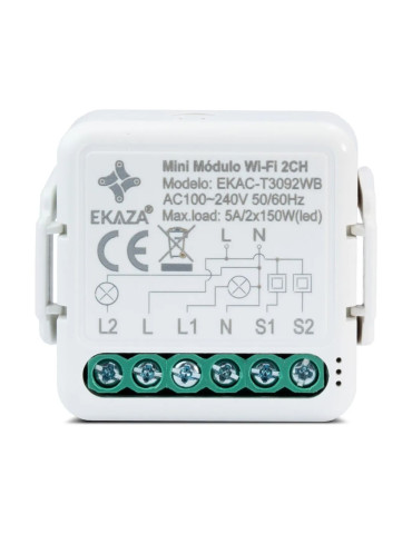 Interruptor Mini Módulo Wi-fi Paralelo Bluetooth 2 Canais Ekaza Alexa e Google