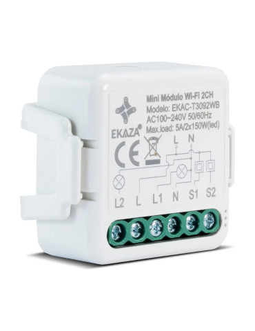 Interruptor Mini Módulo Wi-fi Paralelo Bluetooth 2 Canais Ekaza Alexa e Google