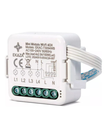 Interruptor Mini Módulo Wi-fi Paralelo Bluetooth 4 Canais Ekaza Alexa e Google