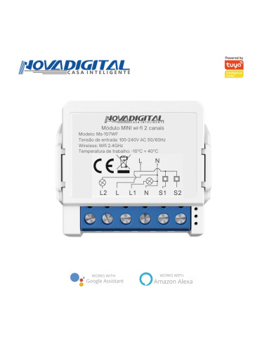 Relé Mini 2 Canais Wi-fi Nova Digital