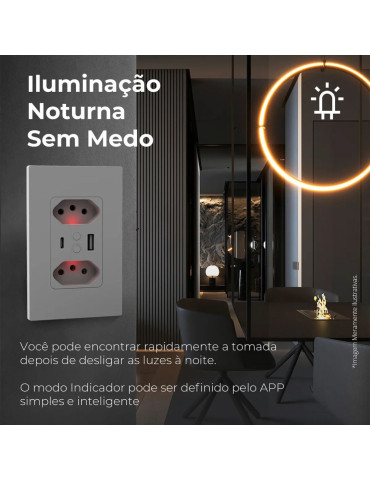Tomada Inteligente de Parede Dupla 10A Wi-Fi Entrada USB-C Ekaza Branco - 4x2