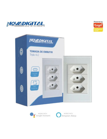 Tomada Tripla de Embutir Sem Wi-fi Branco e Preto Nova digital 4x2