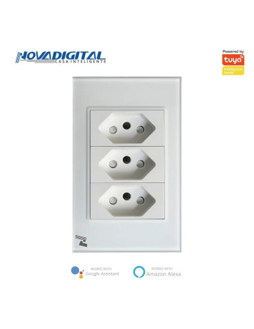 Tomada Tripla de Embutir Sem Wi-fi Branco e Preto Nova digital 4x2