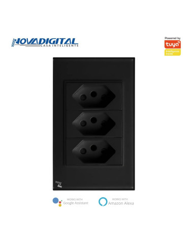 Tomada Tripla de Embutir Sem Wi-fi Branco e Preto Nova digital 4x2